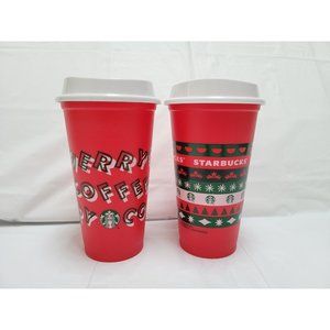 Starbucks 2013 Holiday Christmas Travel Coffee Plastic 16oz Cups w/Lids Lot of 2